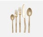 DANELE, Polished Gold Flatware, 5-Piece Set: Knife, Dinner Fork, Salad Fork, Soup Spoon, Tea S