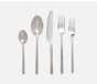 GWEN,Polished Silver Hexagon Flatware Collection 5-Piece Set:Knife, Dinner, Fork, Salad Fork, Soup S