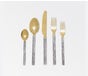 HARRISON, Silver Faux Bois/Polished Gold  Flatware, 5-Piece Set: Knife, Dinner Fork, Salad Fork, Sou