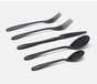 ALBA, Black Flatware, 5-Piece Set: Knife, Dinner Fork, Salad Fork, Soup Spoon, Tea Spoon