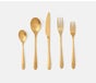ALBA, Gold Flatware, 5-Piece Set: Knife, Dinner Fork, Salad Fork, Soup Spoon, Tea Spoon 